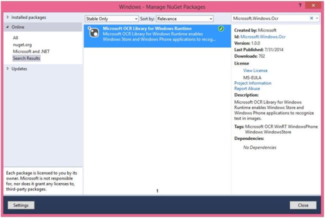install the Microsoft OCR Library